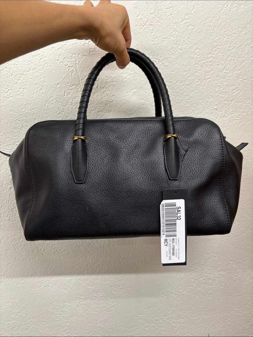 Donna Karan chantilly Satchel leather bag with Gold Charm Chain
